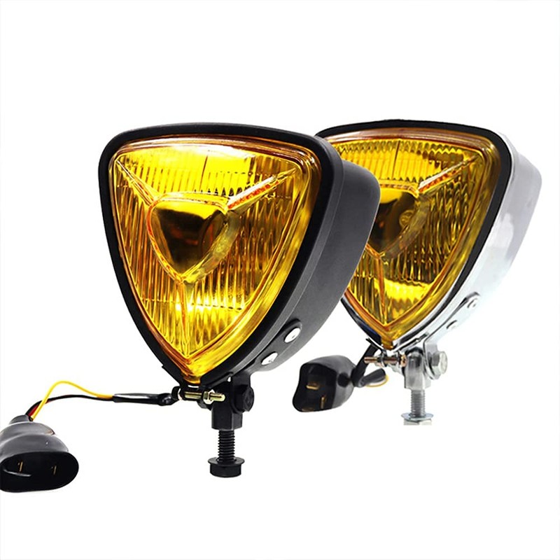 JIAHER Motorcycle Headlights, Triangle Metal Front Lighting, Headlights, Harley Chopper,