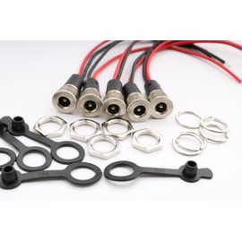 RUNCCI-YUN DC Power Jack Socket 5.5 x 2.1 mm, Female DC 12 V 10 A Hollow Plug DC Socket Panel Mount Set, Low Voltage Connector 5.5 mm x 2.1 mm (with Cable 15 cm) + 5 x Rubber Protective Flaps