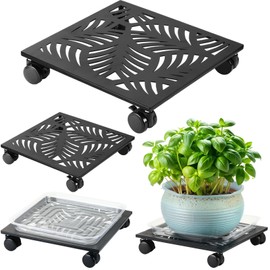2 Packs 13.5" Metal Square Plant Caddy with Wheels Large Iron Rolling Plant Stand with Casters Heavy-Duty Plant Dolly Coaster Plant Pot Mover Roller Base for Indoor Outdoor, Black