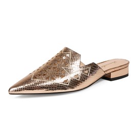 Pomoxikn Gold Low Heel Pumps for Women Backless Slip on Flats Women Closed Pointed Toe Mesh Mules Shoes for Women