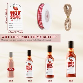 Humyoun 24 Pcs Christmas Hot Sauce Labels Spicy Sauce Stickers 3 x 2 Inch Homemade Hot Sauce Labels Bottle Labels with Ribbon and Rope for 4 oz or 8 oz Bottles for Christmas Gifts(Red,Fashion)