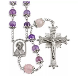 HMH Religious Light Amethyst 8mm Single Capped Rosary W/ Pewter 24", US Made, Gift Box