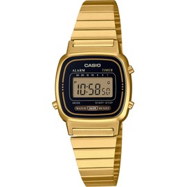 Casio LA670 Series Women's Digital Wristwatch, Overseas Model, Gold × Black LA670WGA-1, Bracelet Type