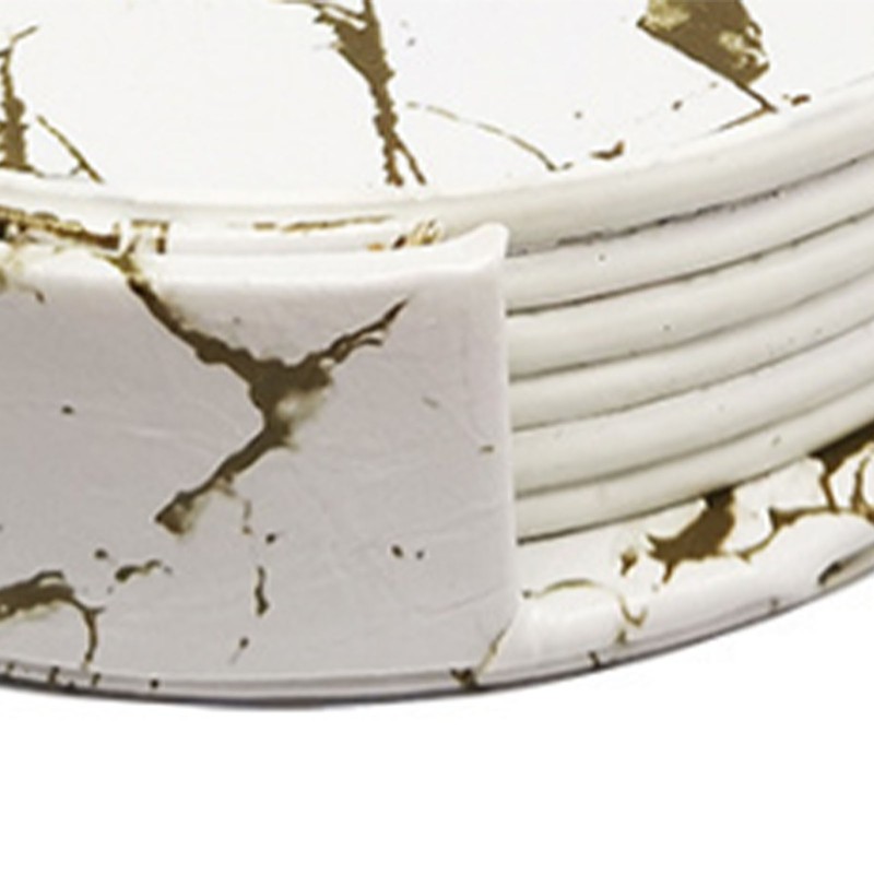 7PCS Drink Coaster Reversible Leather Round Platinum Marble Appearance 10cm