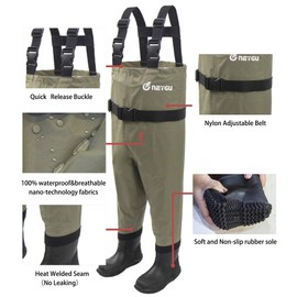 NEYGU Breathable and Waterproof Kids Chest Wader with rubber boots. For Toddler and Children Water Playing