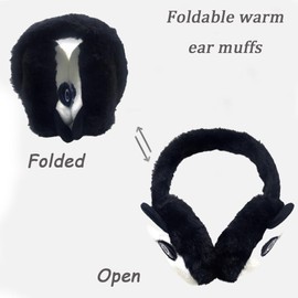 iNelihoo Kids Furry Winter Earmuffs Foldable Cute Panda Warmer Faux Fur Earmuffs Girls Boys Windproof Outdoor Ear Protector Cartoon Soft Padded Earflap Cover Xmas Gift Winter Birthday Gift