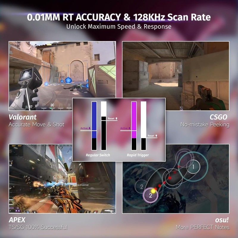 ATTACK SHARK X68 HE 8KHZ Rapid Trigger Keyboard Magnetic Switch,0.01