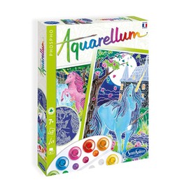 Sentosphère - Aquarellum Phospho - Unicorns - Watercolour Painting - Glow Outlines - Non-Toxic Water Based Ink - Arts & Crafts Activity For Kids - From 6 Years and Up - Multilingual - 064125.