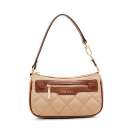 Anne Klein Quilted Nylon pochette, Oatmilk/Chestnut