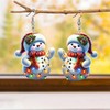 Cute Pink Snowman Christmas Tree Earrings - Hypoallergenic Xmas Jewelry