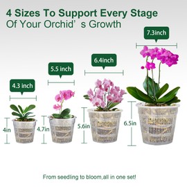 HOUSEASSIST Orchid Pot, 8 Pack Orchid Pots with Holes, 2 Each of 4.3", 5.5", 6.3", 7.5" Clear Orchid Pots for Repotting, Breathable Slotted Orchids Planter
