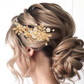 Evild Wedding Hair Accessories Gold Flower Hair Clip Pearl Hair Barrette for Women