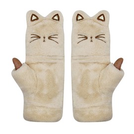 RARITYUS Women Cute Rabbit Flip Cover Soft Gloves Thick Warm Plush Winter Fingerless Mittens for Teen Girls Outdoor Sports