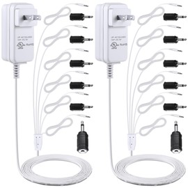 Dreyoo 2 Pcs Power Adapter Compatible with Department 56 Village Accessory, 3V AC DC Power Cord with 6 Black Plug Replacement for Christmas Village House Vocation Lantern Street Lamp Collections