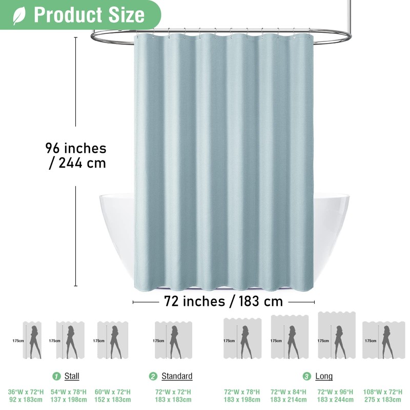 Dynamene Extra Long Shower Curtain - 96 Inch Long Waffle