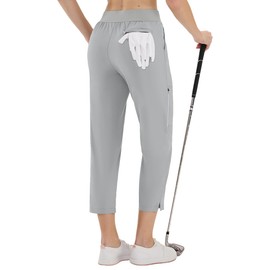 LastFor1 Women's Golf Pants High Waisted Water Resistant UPF 50+ 7/8 Ankle Pants with Pockets Lightweight Athletic Casual Light Grey S