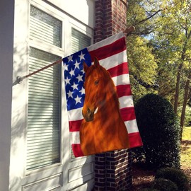 Caroline's Treasures Chestnut Mustang Horse American House Flag Large Porch Sleeve Pole Decorative Outside Yard Banner Artwork Wall Hanging, Polyester, House Size, Multicolor