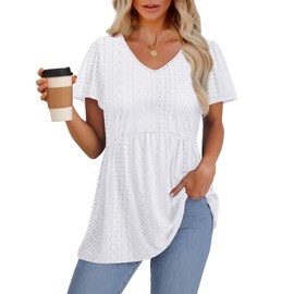 OFEEFAN Spring Tops for Women Women's Clothing Maternity Clothes Summer Top Women Beach Fashion Short Sleeve Shirts V Neck Eyelet Tops XL
