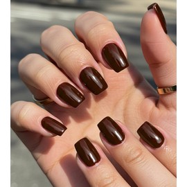 Morily Burgundy Press on Nails Short, Square Shaped Gloosy Fake Stick on Nails for Women in 16 Sizes, 32 Pcs Reusable Full Cover Artificial False Fingernails