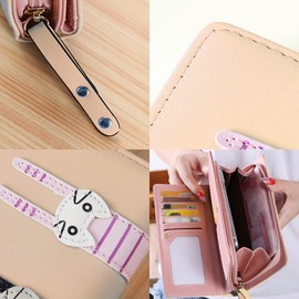 Women's Cartoon Cat Wallet, Cat Decoration Zip Purse, Leather Small Purse with Zip, Gifts for Girls, brown, playful