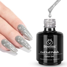 Beetles Diamond Gel Polish Color 15ml Silver Glitter Soak Off LED Nail Lamp Solid Gel 0.5Oz                                                           