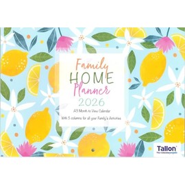 2026 A3 Family Calendar Month to View 5 Column Planner Wall Hanging Organiser - Full Year UK Planners 26-27 Year (Lemons)