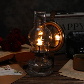 Yexiya 2 Pcs Large Kerosene Lamp Lantern Chamber Oil Wall Mounted Vintage Glass Clear Kerosene Lamp Rustic with Oil Wick for Rustic Indoor Home Decor Lighting(Bronze)