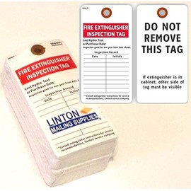 FIRE Extinguisher Inspection TAG/DO NOT Remove (2-Sided), 3" x 5.75", Red and Black Print on White 13 Pt. Cardstock w Reinforced Hole - Pack of 100 Tags