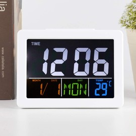 KIMISS Digital Clocks For Bedrooms Clock With Day And Date White Plastic Lcd Digital Alarm Clock Student Large Screen Time Temperature Display