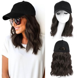 AISI QUEENS Hat Wig Hat with Hair Attached for Women Cap with Hair Attached for Women Baseball Cap Wig Extensions Short Wave Synthetic Adjustable for Daily Use