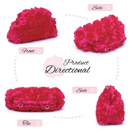 Freiesoldaten Flower Evening Bag Floral Clutch Bag Satin Handbag with Removable Strap for Weeding Party Prom, rose red