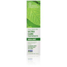 Desert Essence Natural Tea Tree Oil Ultra Care Toothpaste - Mega Mint - 6.25 Ounce - Helps Soothe Gums & Reduce Plaque - Freshens Breath & Cleans Teeth - Oral Care - Defends Against Sugar Acids