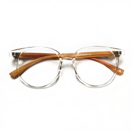 HFFKOS Transparent plastic frame wood grain glasses legs myopia glasses (Transparent wood grain, -1.5, Diopters)