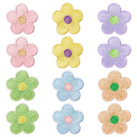 Iron-On Patches, Pack of 12 Flower Bed Patches for Iron-On Children Multicoloured Flower Patches for DIY Jeans Clothing Hats Repair Holes Iron-On Patches