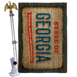 Georgia Vintage Burlap House Flag - Eagle Set Regional States USA American Territories Republic Country Particular Area - Decoration Banner Small Garden Yard Gift Double-Sided Made in 28 X 40