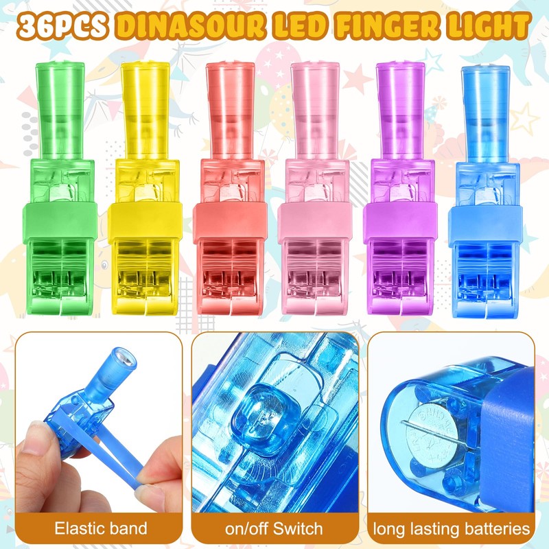 Capoda 36 Pcs Dinosaur Party Favors LED Light Up Finger