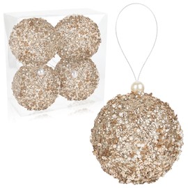 Large Christmas Ball Ornaments 4.25 Inches 4 Pcs, Shatterproof and Reusable for Christmas Tree, Weddings, Housewarmings, and Holiday Decor (Champagne Gold)