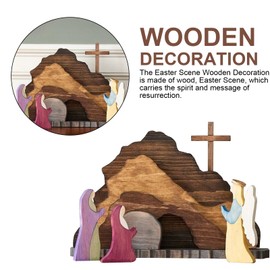Ghzste Easter Resurrection Scene Ornament Easter Scene Wooden Decoration Easter Nativity He is Risen Decor Christian Home Wall Shelf Decor (Christian)