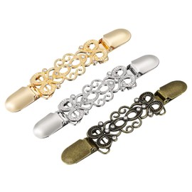sourcing map 3pcs Retro Sweater Clips Vintage Swirl Dress Clips Back Cinch Clip Cardigan Collar Clips Scarf Clips Shawl Clasps for Women(Silver, Gold, Bronze)