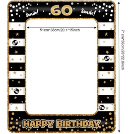 60th Birthday Photo Booth Props,Black Gold Inflatable Selfie Frame Picture Frame,Giant Inflatable Party Photo Booth Frame for 60th Birthday Party Decorations Supplies Men Women Favor Gift