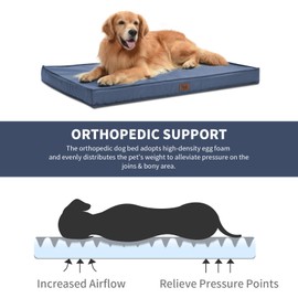 Tail Stories Outdoor Waterproof XL Dog Bed, Dog Bed for Large Dogs, Orthopedic Egg Foam Pet Bed with Washable and Removable Oxford Cooling Cover, Navy
