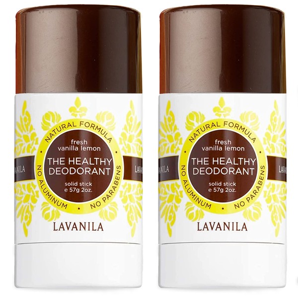 Lavanila Natural Aluminum Free Deodorant 2-Pack, Vanilla Lemon - The Healthy Deodorant for Men and Women, Solid Stick (2 Ounce Each), Vegan