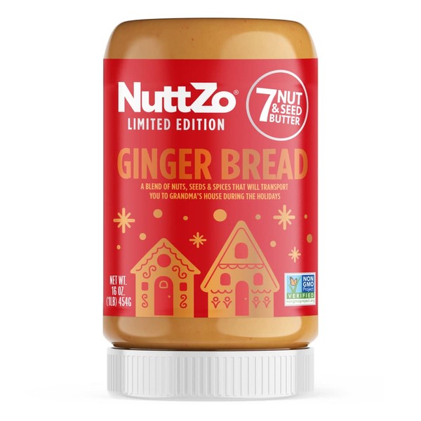 NuttZo Gingerbread Mixed Nut Butter | Cashews Almonds Coconut Sugar Brazil Nuts Flax Seeds Chia Seeds Hazelnuts Pumpkin Seeds | No Peanuts | Gluten Free Vegan Kosher | 4g Sugar, 4g Protein | 16 oz