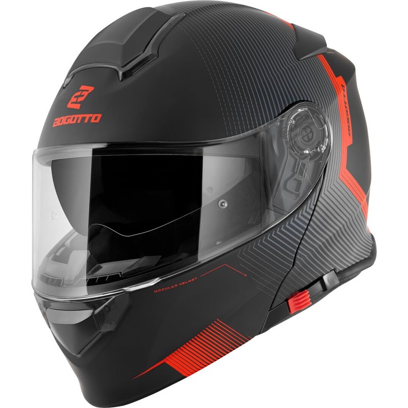 Bogotto H271 Wayke Flip-Up Helmet, Matte Black/Orange, 2XL