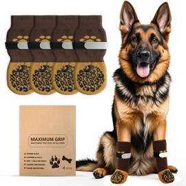 Alishomtll 2 Pairs Dog Socks Paws Stop Licking, Anti Slip Dog Grip Socks, Soft Paw Protectors with Adjustable Straps Velcro, Dogs Boots Shoe Sock for Indoor Hardwood Floors (Brown,L)