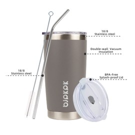BJPKPK 20 oz Stainless Steel Insulated Tumbler Cup With Lid And Straw,Gray