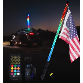 Xprite 1PC 3FT Spiral RGB LED Whip Light with Built-in Spring Base, Remote Control & Rocker Switch DIY Chasing Antenna Lighted Whips, Compatible with SXS ATV UTV Polaris RZR Can-am Buggy Trucks Jeep