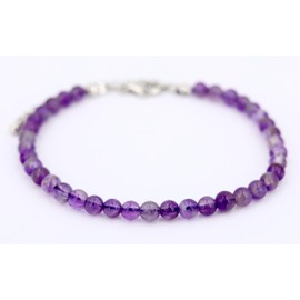 Taddart Minerals - Purple Natural Gemstone Amethyst Anklet with 4mm Balls and Extension - Handmade, amethyst