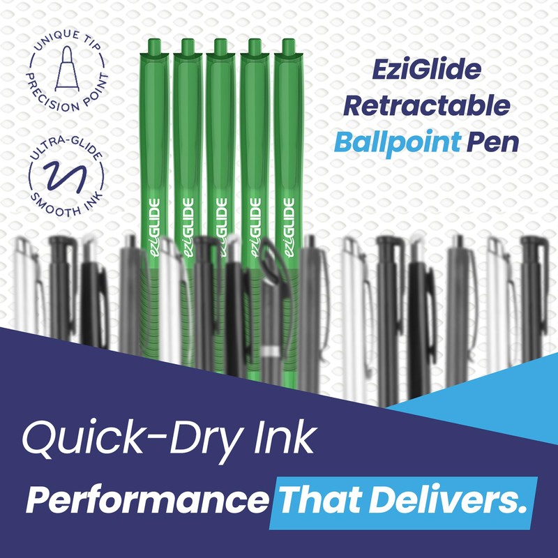 Eziglide Black Retractable Gel Pens, Pack of 5 Pens Black
