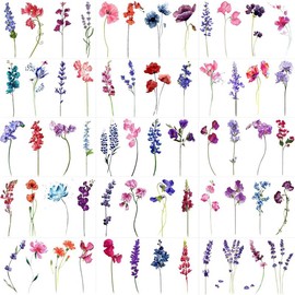 15 Sheets Watercolor Flower Lavender Temporary Tattoos For Women Adults, Water Color Tiny Wild Floral Tattoo Sticker, Fake Tattoos That Look Real And Long Lasting